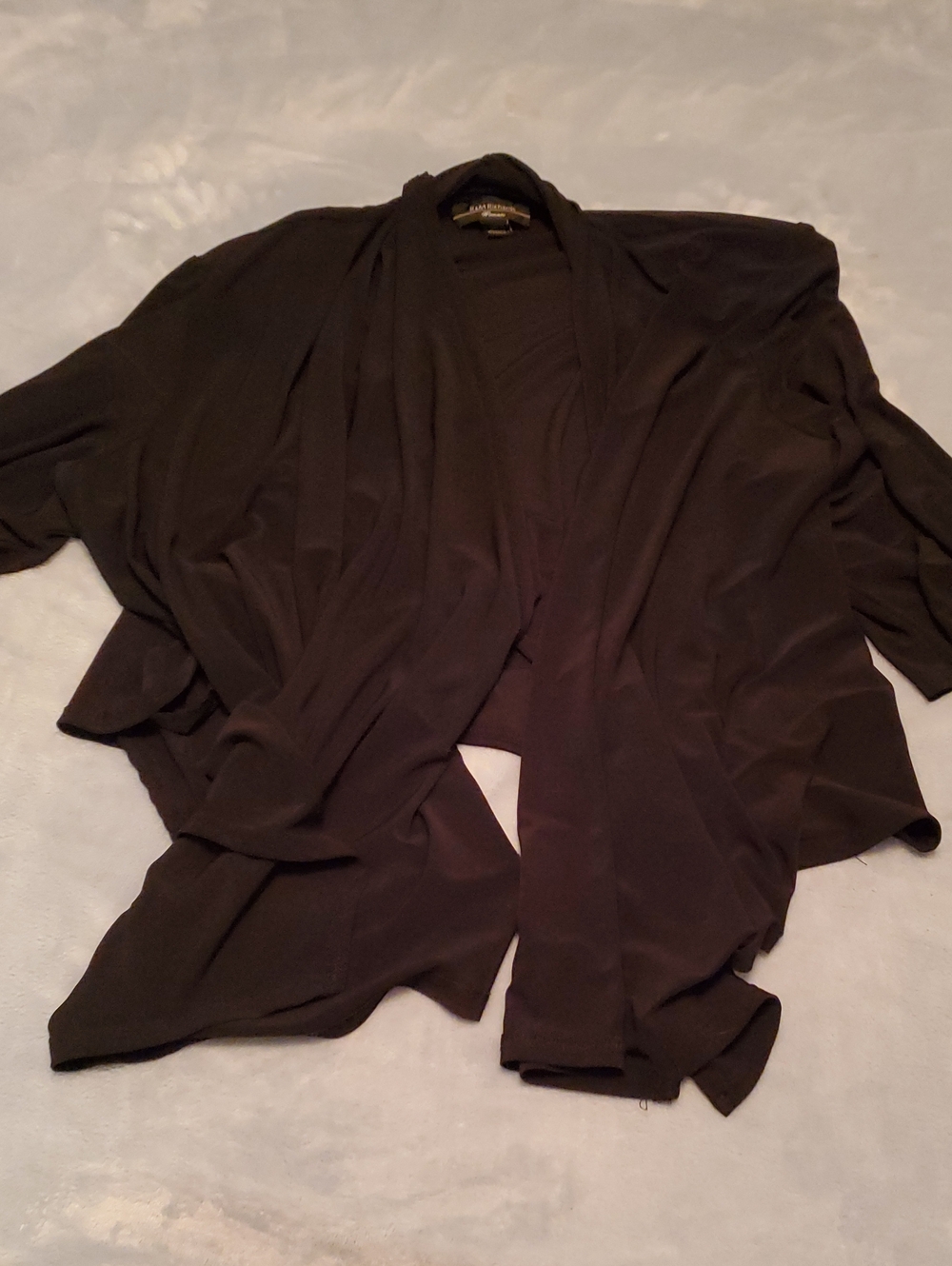 R&M Richards Black Draped Open-Front Cape Jacket